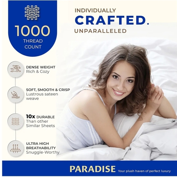 THREAD SPREAD 100% Egyptian Cotton Sheets Set King - 1000 High Thread Count - Picture 2 of 13
